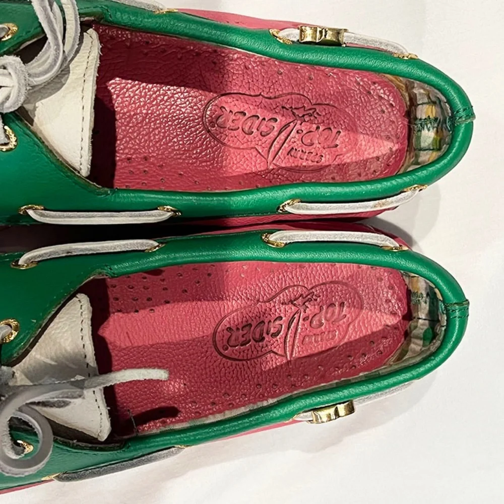 Sperry Top-Sider Boat Shoes - Pink/Green/White - Size 8.5 - Picture 3 of 5
